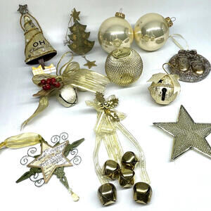 Gold Glass Metal Christmas Ornament LOT of 11 Vintage‎